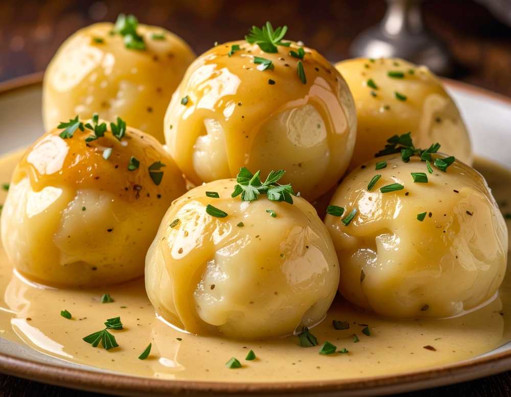 German Potato Dumplings top with parsley