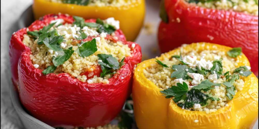 Stuffed Bell Peppers with Couscous top with parsley