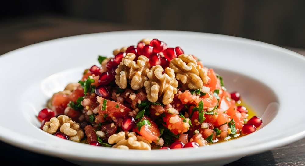 Turkish Gavurdağı Salatası serve in a white plate