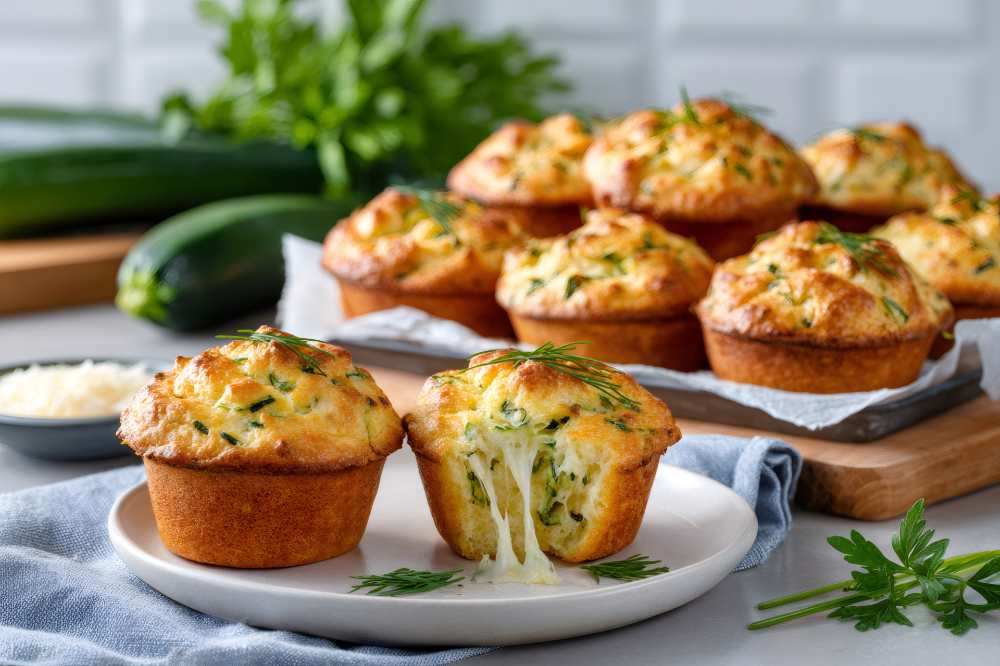 Zucchini Cheese Muffins serve on a white plate