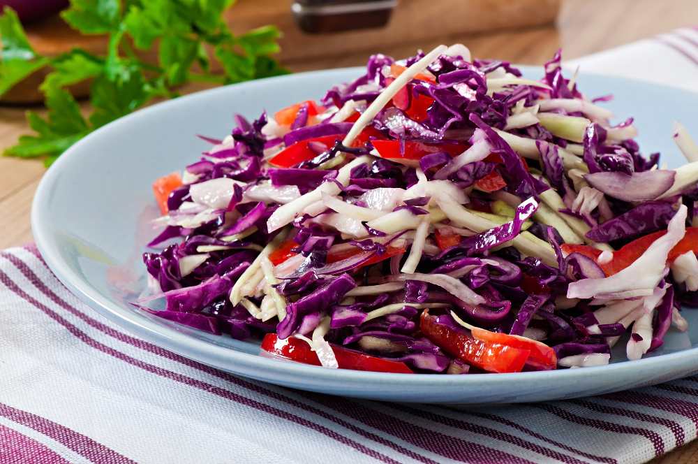 Red and White Cabbage Salad serve in a plate
