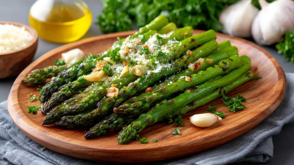 Asparagus reoasted with garlic