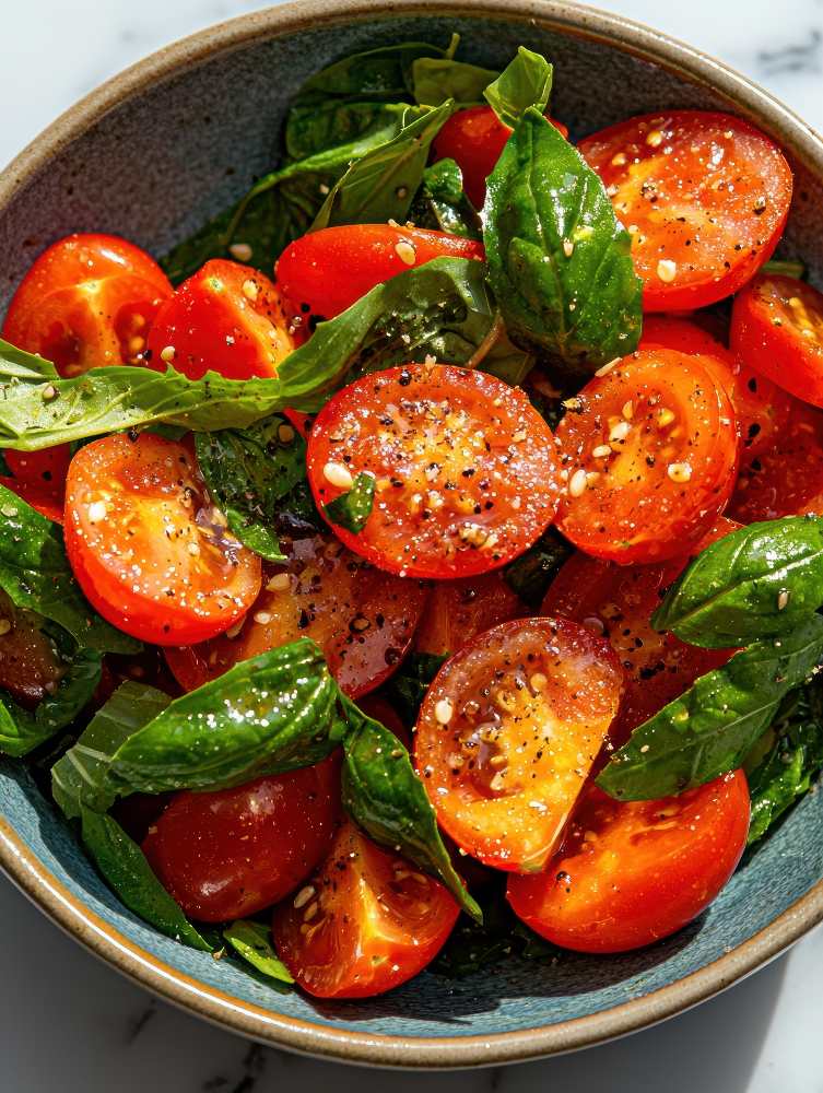 tomato and basil salad, serve in a bowl.