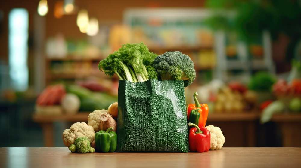 green veggie bag on counter