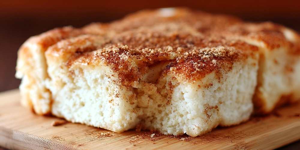 Sweet fluffy homemade cinnamon sugar pull apart bread serve on wooden board, close view.