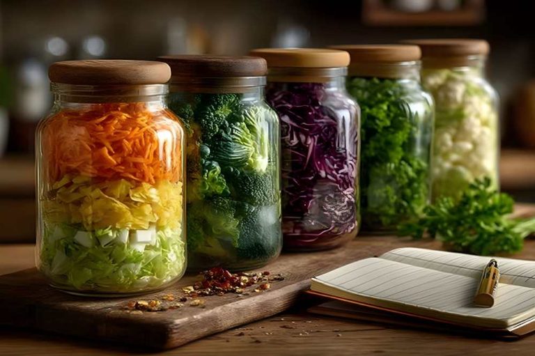 Colorful Mason Jars with Assorted Fresh Vegetables for Healthy Meal Preparation, close up side view