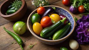 Vegetables arranged in a bowl